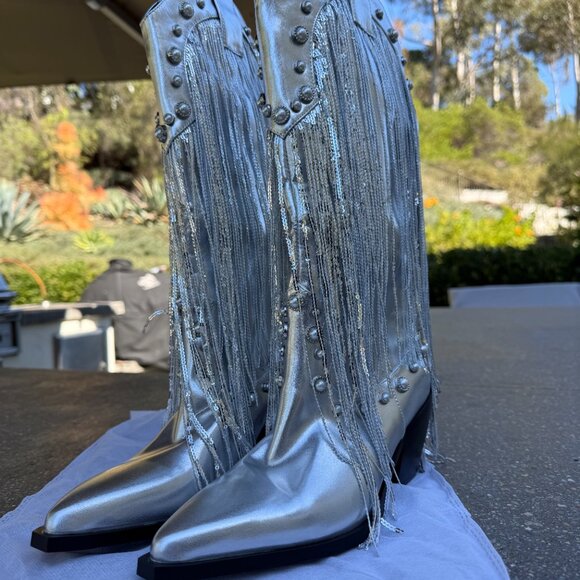 Metallic Sequin Fringe Boots - Silver - Picture 6 of 6